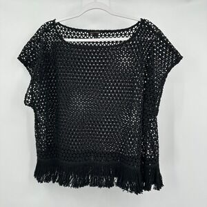 Banana Republic Womens Boho Fringe Crochet Top Size XL Black Beachy Open Knit
